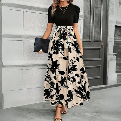 Women’s Elegant A-Line Maxi Wedding Guest Dress with Ruffle Hem