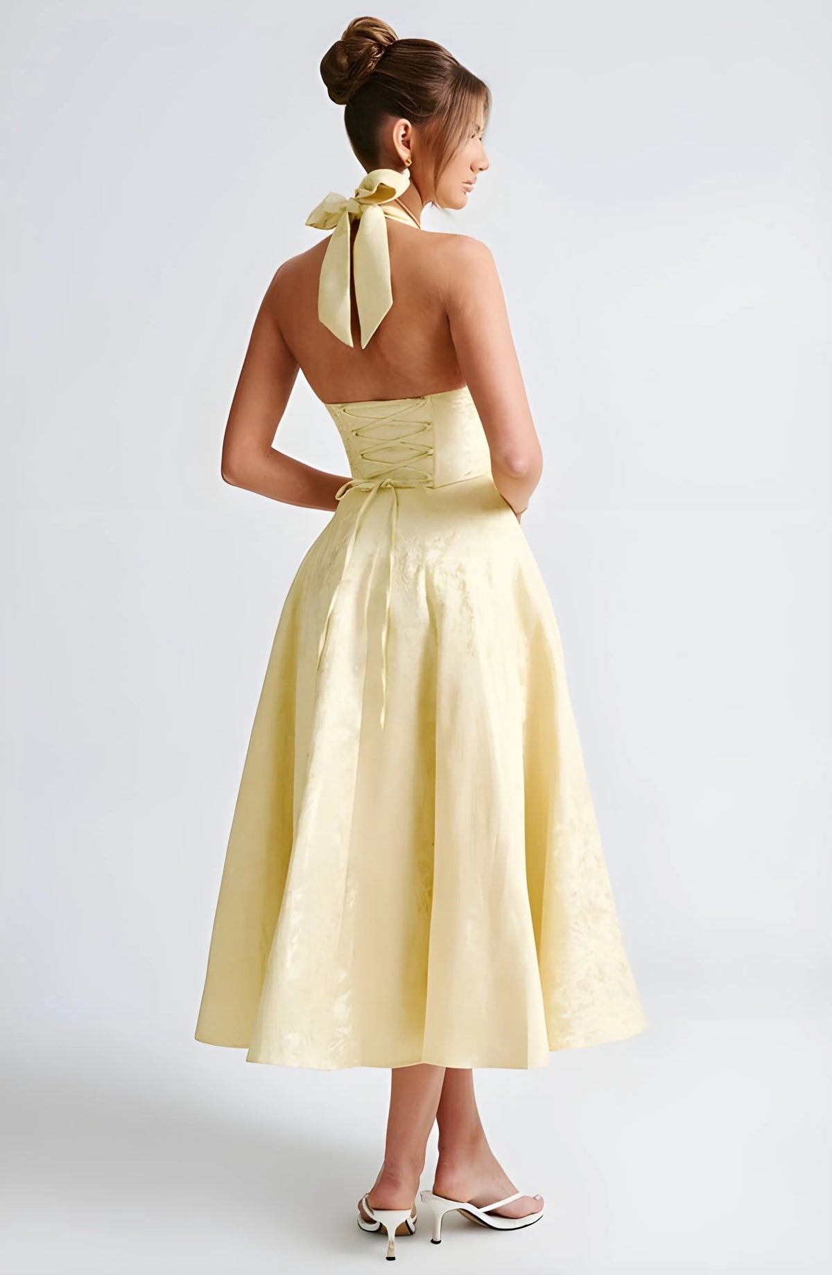 Women’s Elegant A-Line Midi Cocktail Dress with Halter Neck