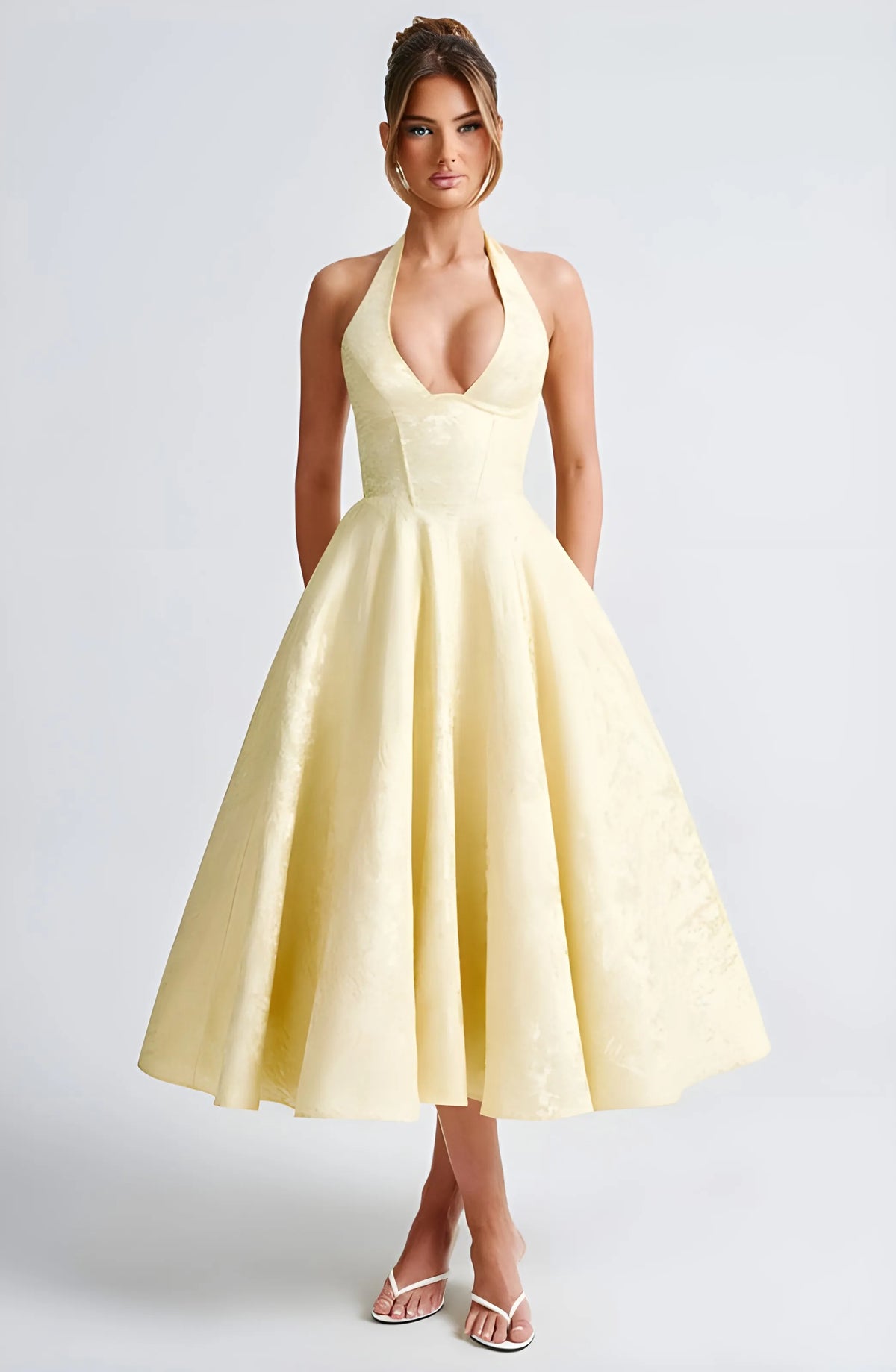 Women’s Elegant A-Line Midi Cocktail Dress with Halter Neck