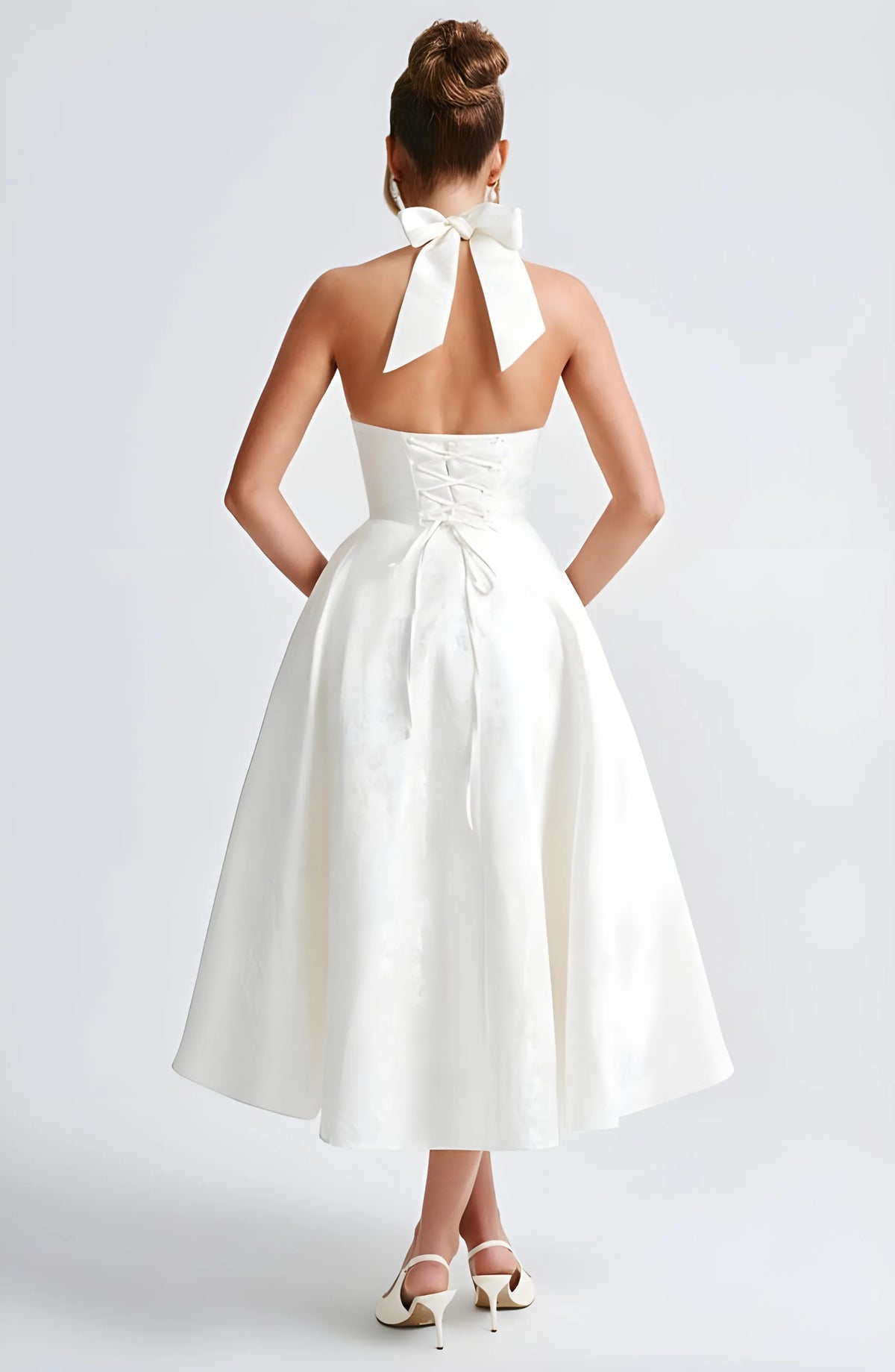 Women’s Elegant A-Line Midi Cocktail Dress with Halter Neck