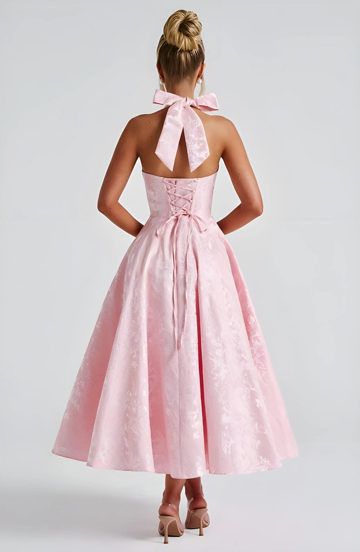 Women’s Elegant A-Line Midi Cocktail Dress with Halter Neck
