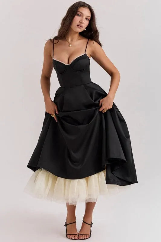 Women’s Elegant A-Line Midi Cocktail Dress with Sleeveless Design