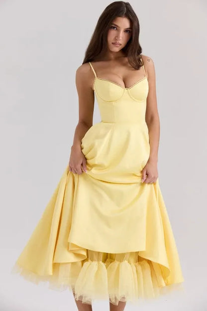 Women’s Elegant A-Line Midi Cocktail Dress with Sleeveless Design