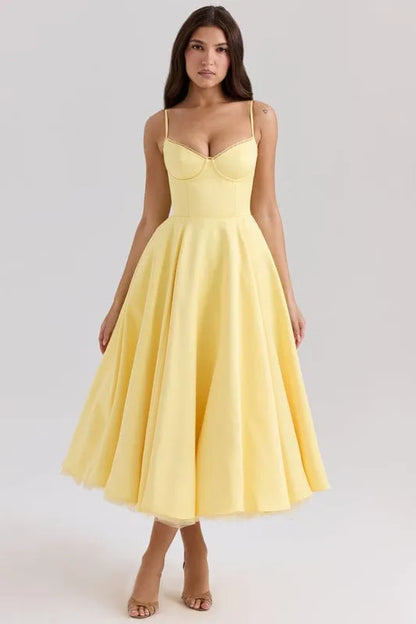 Women’s Elegant A-Line Midi Cocktail Dress with Sleeveless Design
