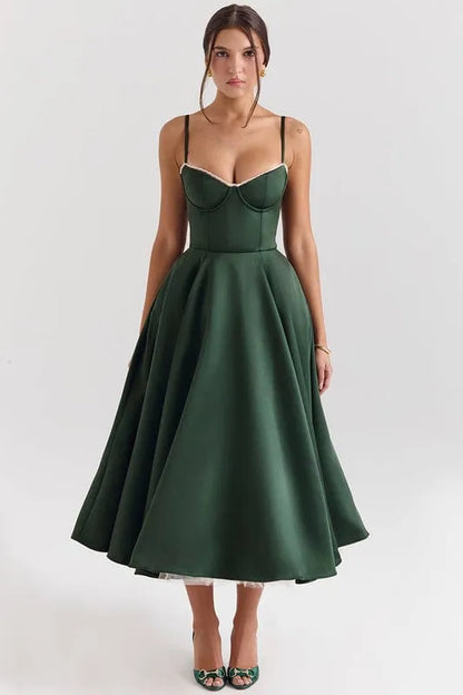 Women’s Elegant A-Line Midi Cocktail Dress with Sleeveless Design