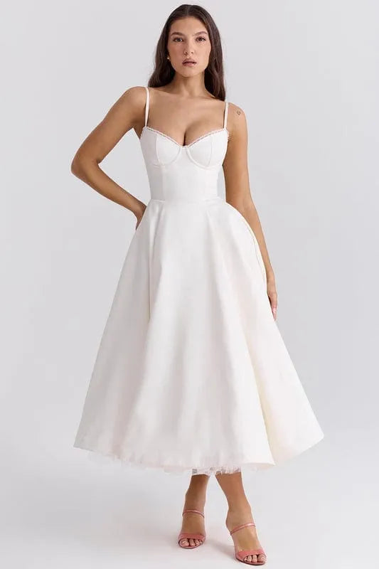 Women’s Elegant A-Line Midi Cocktail Dress with Sleeveless Design
