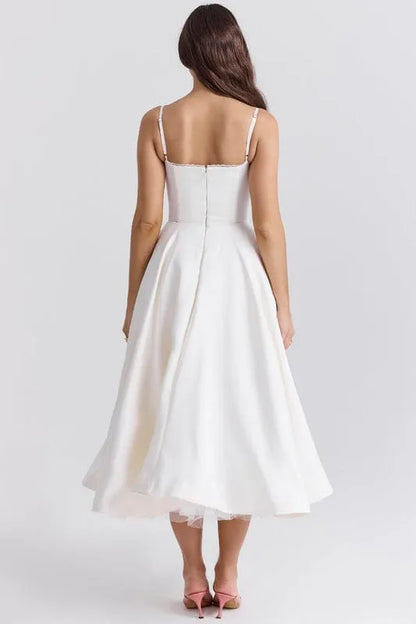 Women’s Elegant A-Line Midi Cocktail Dress with Sleeveless Design