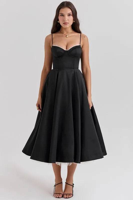 Women’s Elegant A-Line Midi Cocktail Dress with Sleeveless Design