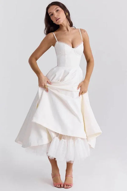 Women’s Elegant A-Line Midi Cocktail Dress with Sleeveless Design