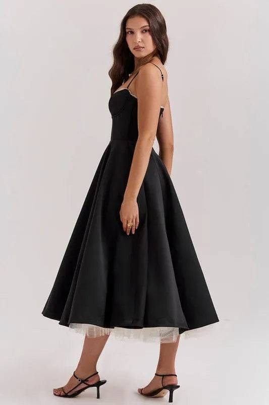Women’s Elegant A-Line Midi Cocktail Dress with Sleeveless Design