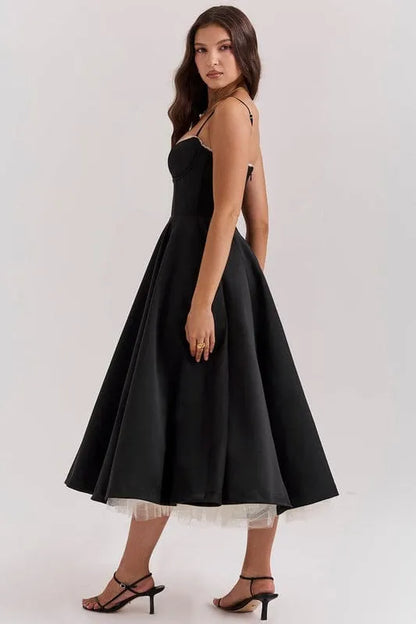 Women’s Elegant A-Line Midi Cocktail Dress with Sleeveless Design