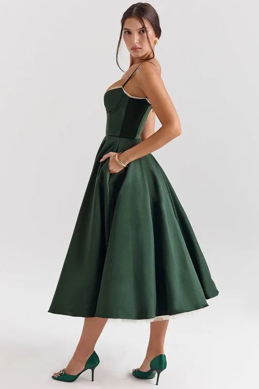 Women’s Elegant A-Line Midi Cocktail Dress with Sleeveless Design