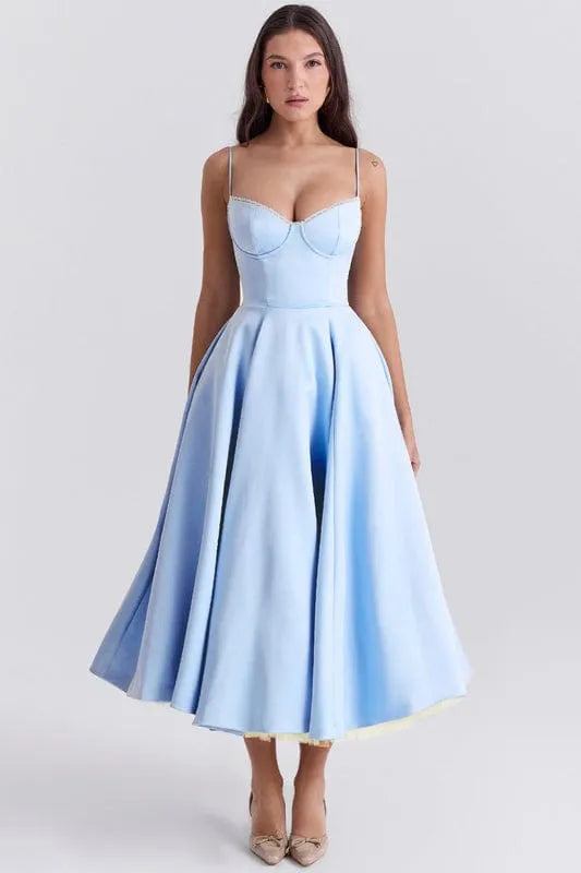 Women’s Elegant A-Line Midi Cocktail Dress with Sleeveless Design