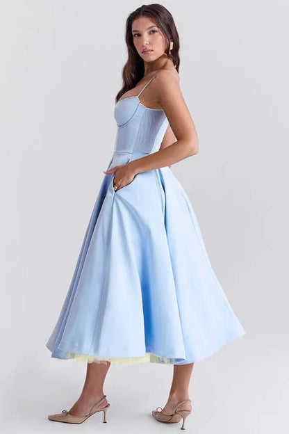 Women’s Elegant A-Line Midi Cocktail Dress with Sleeveless Design