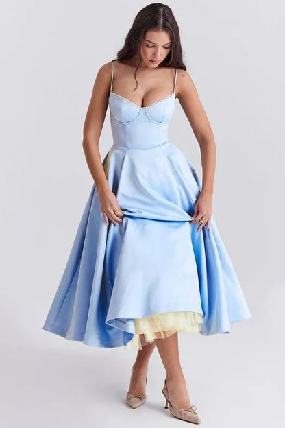 Women’s Elegant A-Line Midi Cocktail Dress with Sleeveless Design