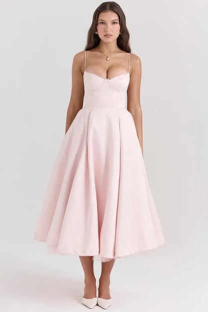 Women’s Elegant A-Line Midi Cocktail Dress with Sleeveless Design