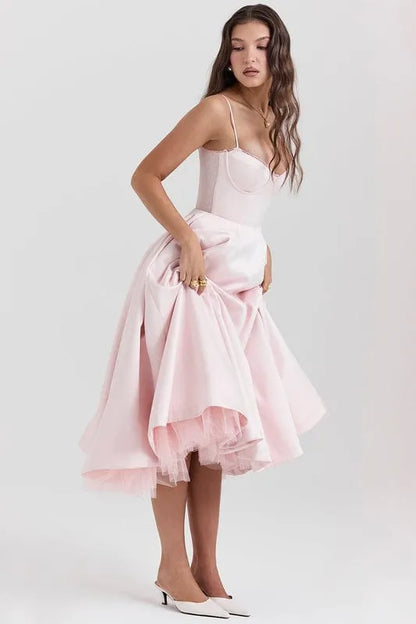 Women’s Elegant A-Line Midi Cocktail Dress with Sleeveless Design