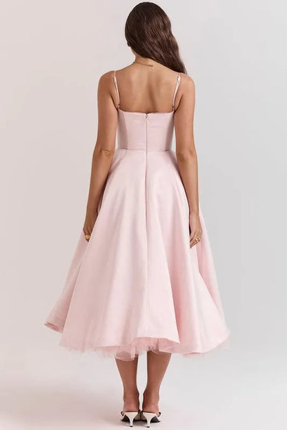 Women’s Elegant A-Line Midi Cocktail Dress with Sleeveless Design