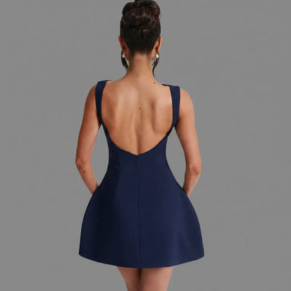 Women’s Elegant A-Line Mini Cocktail Dress with Boat Neck