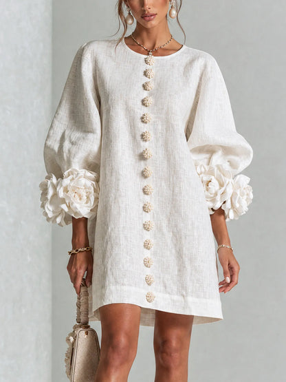 Women’s Elegant A-Line Mini Cocktail Dress with Floral Button Detail