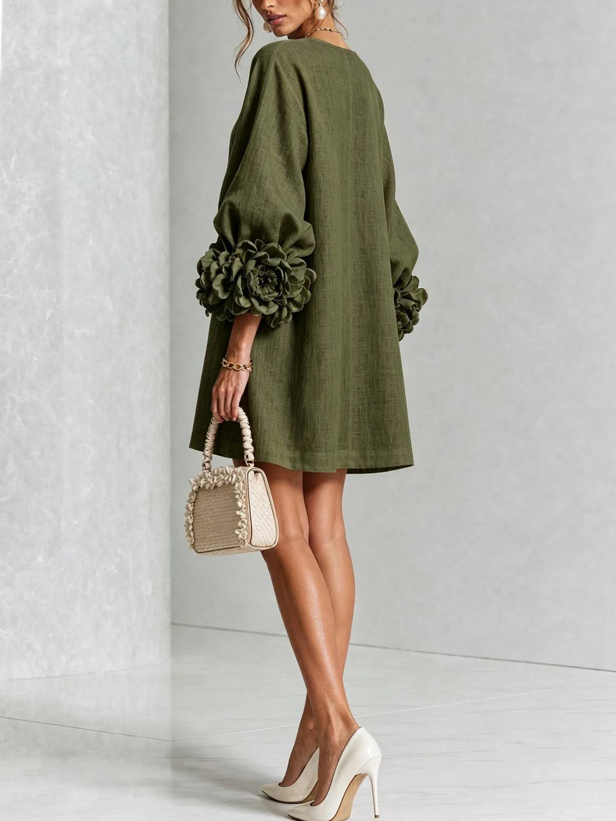 Women’s Elegant A-Line Mini Cocktail Dress with Floral Button Detail