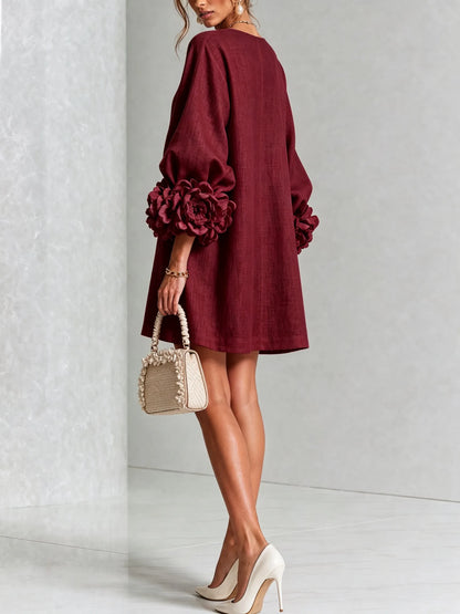 Women’s Elegant A-Line Mini Cocktail Dress with Floral Button Detail