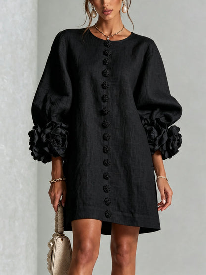 Women’s Elegant A-Line Mini Cocktail Dress with Floral Button Detail