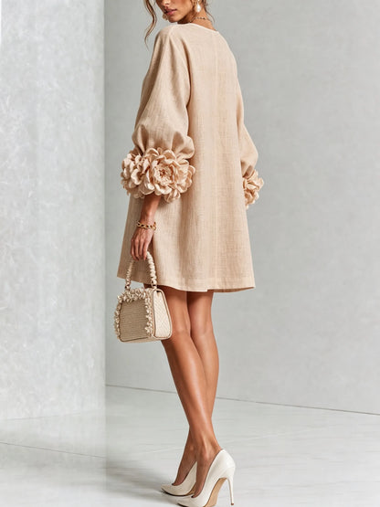 Women’s Elegant A-Line Mini Cocktail Dress with Floral Button Detail