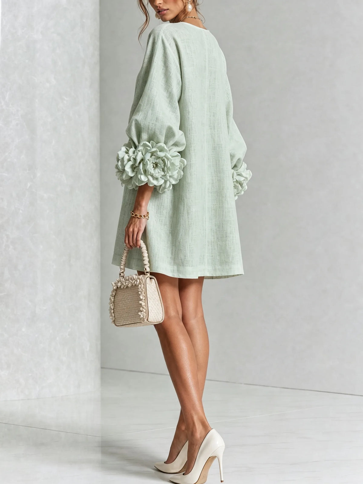 Women’s Elegant A-Line Mini Cocktail Dress with Floral Button Detail