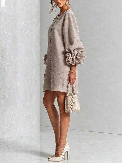 Women’s Elegant A-Line Mini Cocktail Dress with Floral Button Detail
