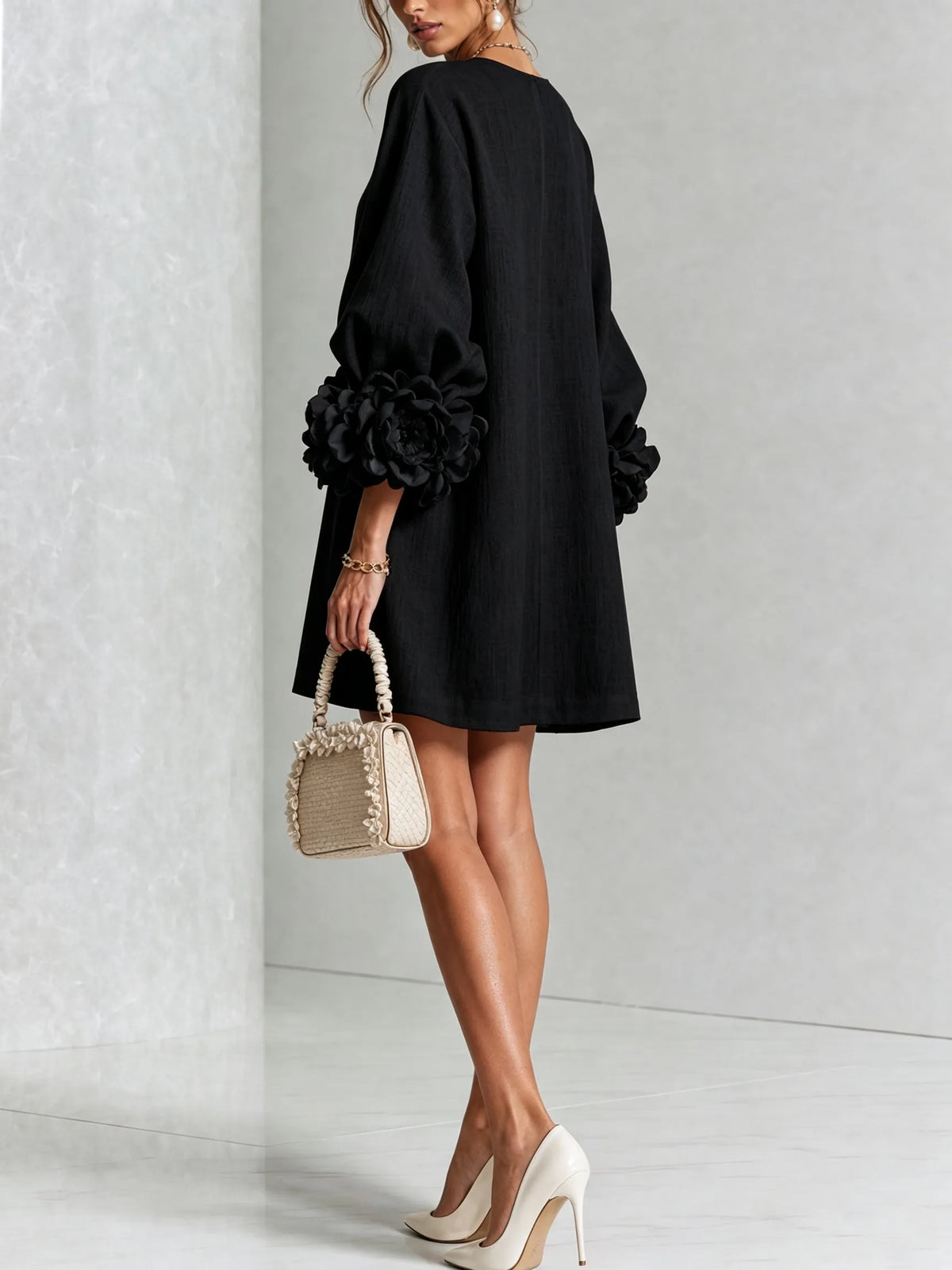 Women’s Elegant A-Line Mini Cocktail Dress with Floral Button Detail