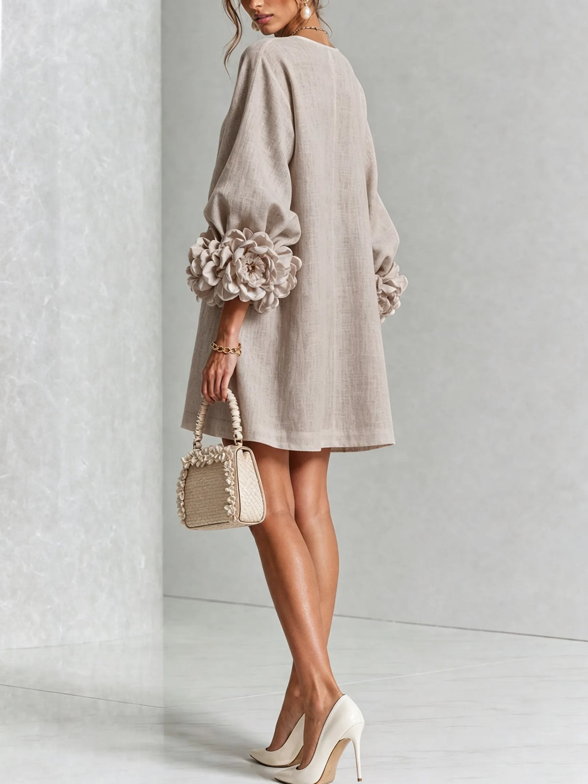 Women’s Elegant A-Line Mini Cocktail Dress with Floral Button Detail