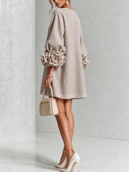 Women’s Elegant A-Line Mini Cocktail Dress with Floral Button Detail