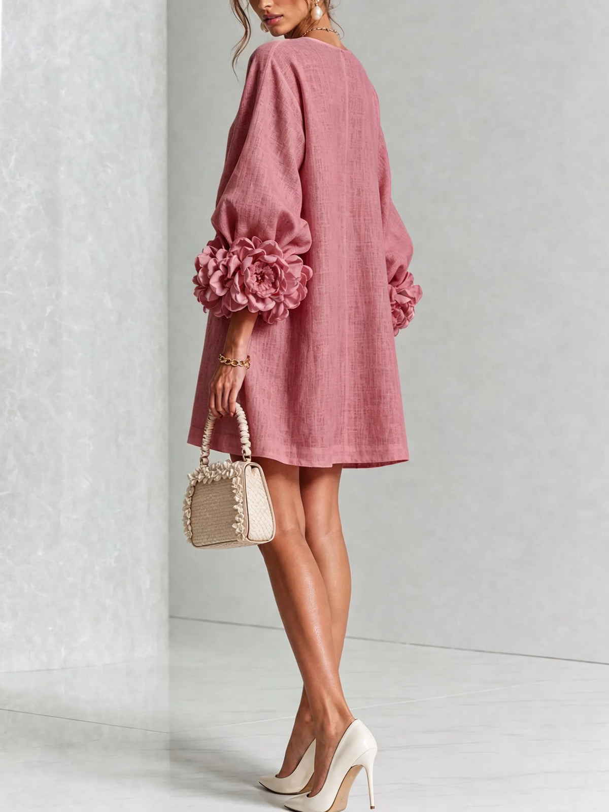 Women’s Elegant A-Line Mini Cocktail Dress with Floral Button Detail