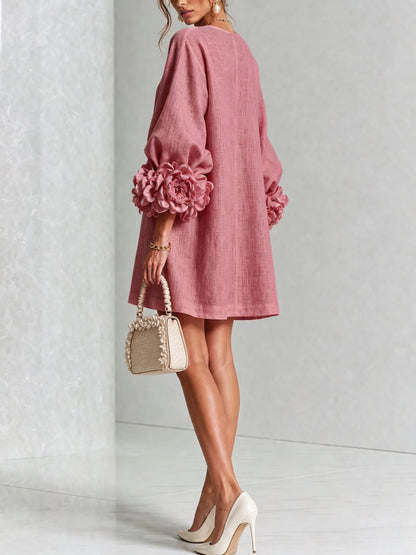 Women’s Elegant A-Line Mini Cocktail Dress with Floral Button Detail