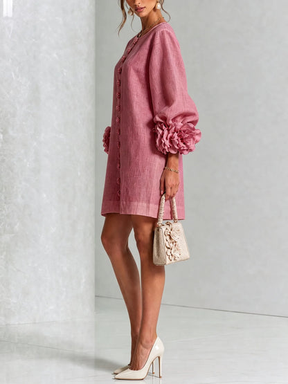 Women’s Elegant A-Line Mini Cocktail Dress with Floral Button Detail