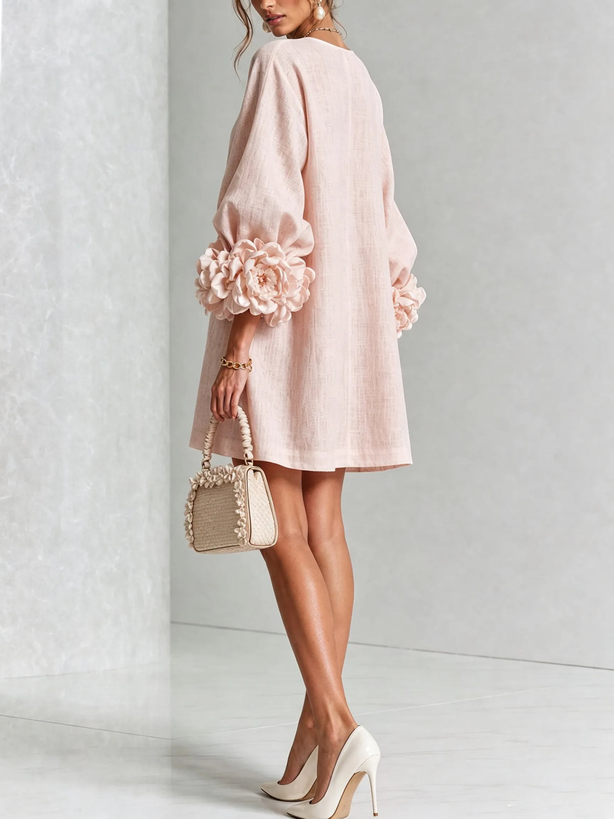 Women’s Elegant A-Line Mini Cocktail Dress with Floral Button Detail
