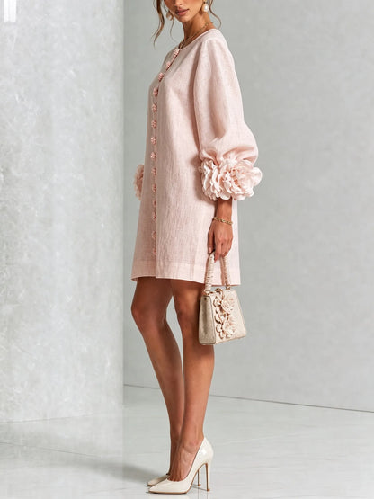 Women’s Elegant A-Line Mini Cocktail Dress with Floral Button Detail