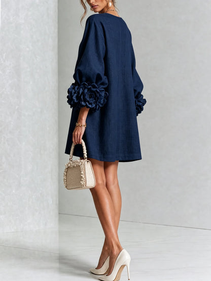 Women’s Elegant A-Line Mini Cocktail Dress with Floral Button Detail