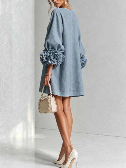 Women’s Elegant A-Line Mini Cocktail Dress with Floral Button Detail