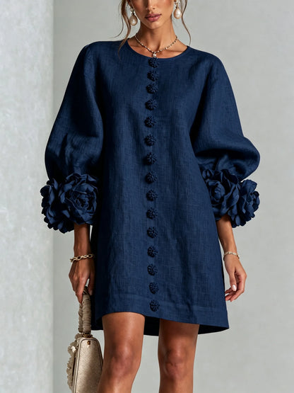 Women’s Elegant A-Line Mini Cocktail Dress with Floral Button Detail