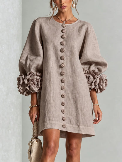 Women’s Elegant A-Line Mini Cocktail Dress with Floral Button Detail