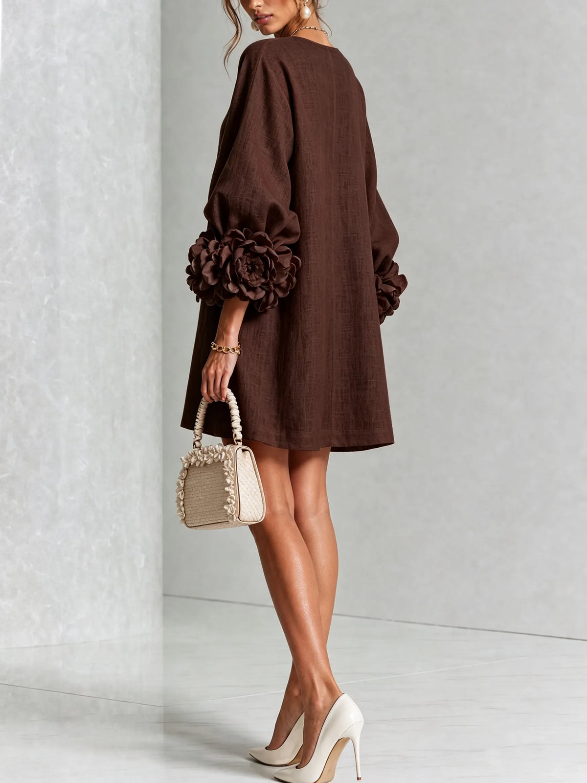 Women’s Elegant A-Line Mini Cocktail Dress with Floral Button Detail