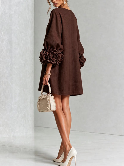 Women’s Elegant A-Line Mini Cocktail Dress with Floral Button Detail