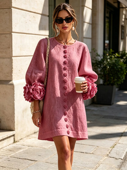 Women’s Elegant A-Line Mini Cocktail Dress with Floral Button Detail