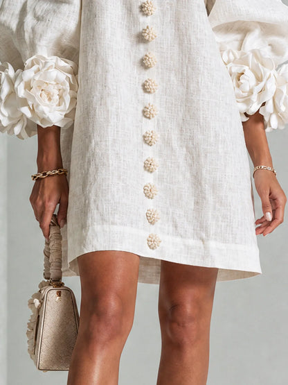 Women’s Elegant A-Line Mini Cocktail Dress with Floral Button Detail