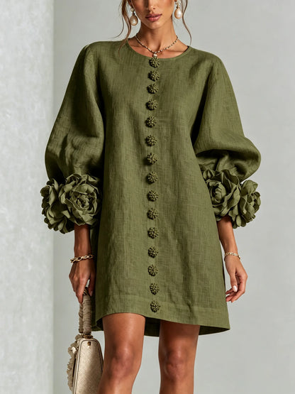 Women’s Elegant A-Line Mini Cocktail Dress with Floral Button Detail