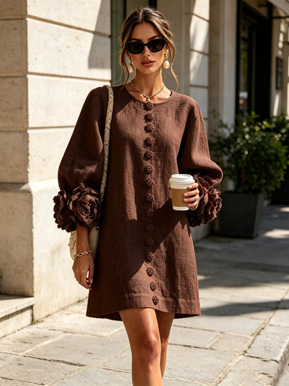 Women’s Elegant A-Line Mini Cocktail Dress with Floral Button Detail