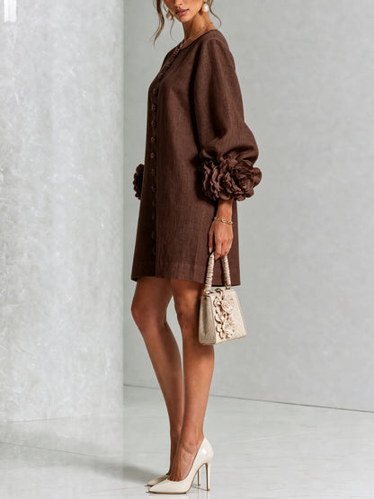 Women’s Elegant A-Line Mini Cocktail Dress with Floral Button Detail