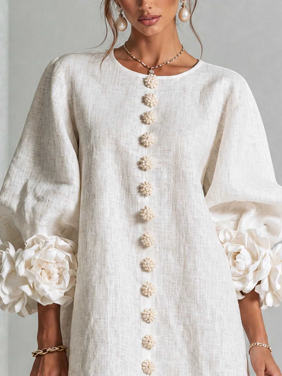 Women’s Elegant A-Line Mini Cocktail Dress with Floral Button Detail